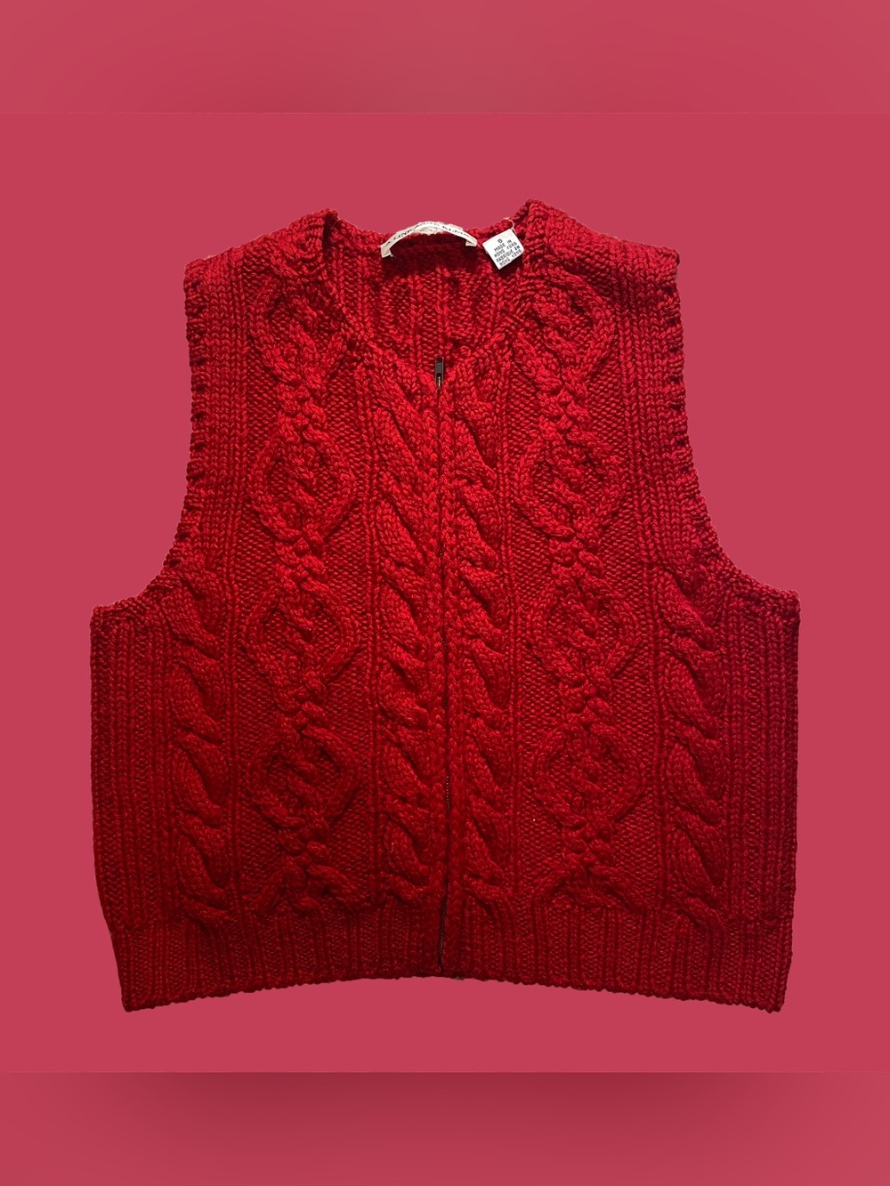 Red A Line Anne Klein Wool Cable Knit Zip Up Vest